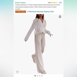 Pleated Matching Set: Long Sleeve Button Down and Slightly Flared Pant